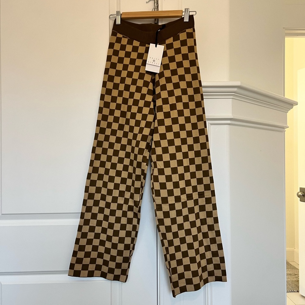 Checkered casual pants. Brown and beige. XS, 6.
